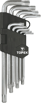 Raktų žvaigždinių rinkinys 9vnt. T10-50mm ilgi TORX Cr-V Topex