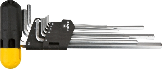 Raktų šešiabriaunių rinkinys 9vnt. 1,5-10mm su laikikliu Hex Cr-V Topex
