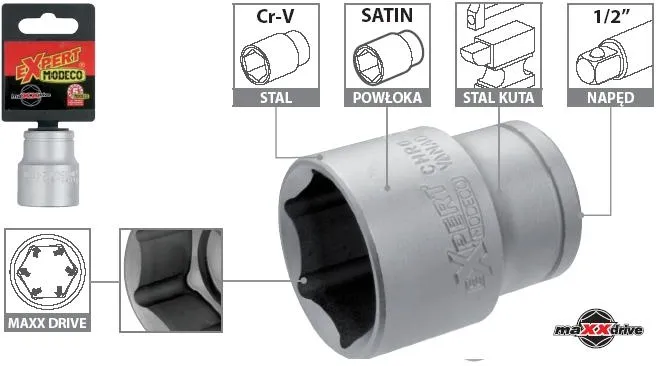 Galvutė šešiabriaunė Cr-V 1/2" EXPERT Modeco