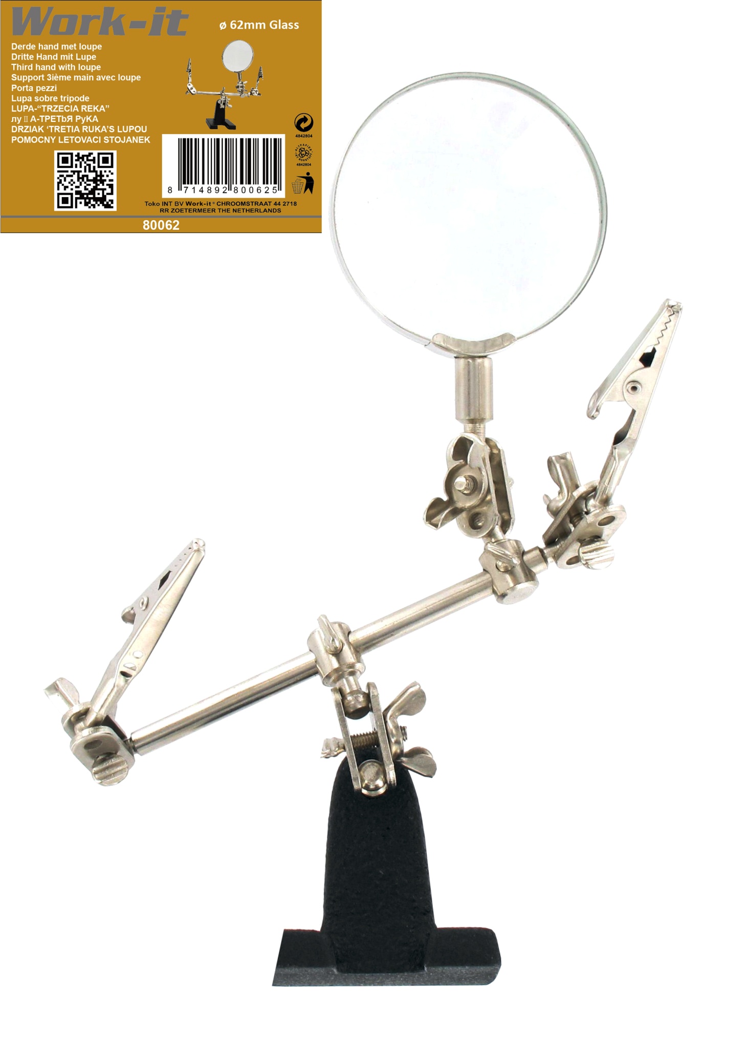 Padidinimo stiklas su spaustukais, 62 mm, 2,5× didinimas, Toko (80062)