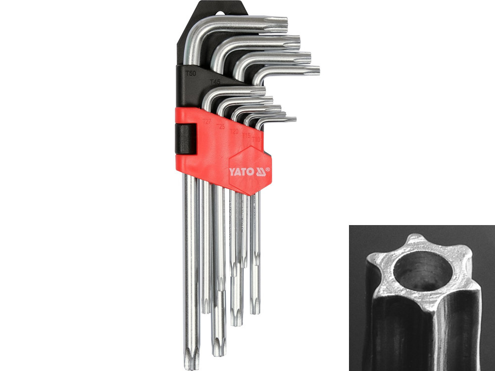 Raktų TORX TR (Security) CrV komplektas T10–T50, 9 vnt. YATO (YT-0511)