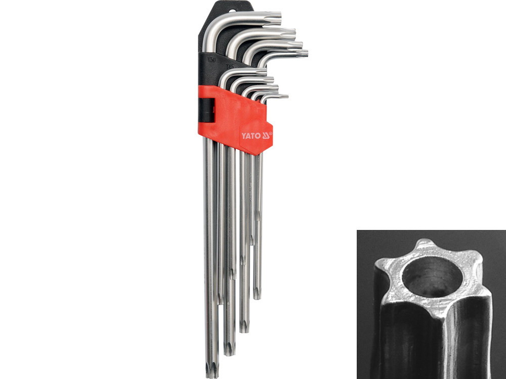 Raktų TORX TR (Security) CrV 6150 komplektas T10–T50, ilgi, 9 vnt. YATO (YT-0512)
