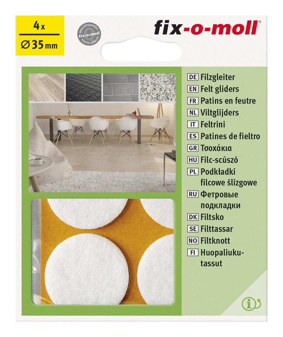 Padukai baldams lipnūs, veltinio, apvalūs, Ø35 mm, balti, 4 vnt. Fix-O-Moll (74-01)
