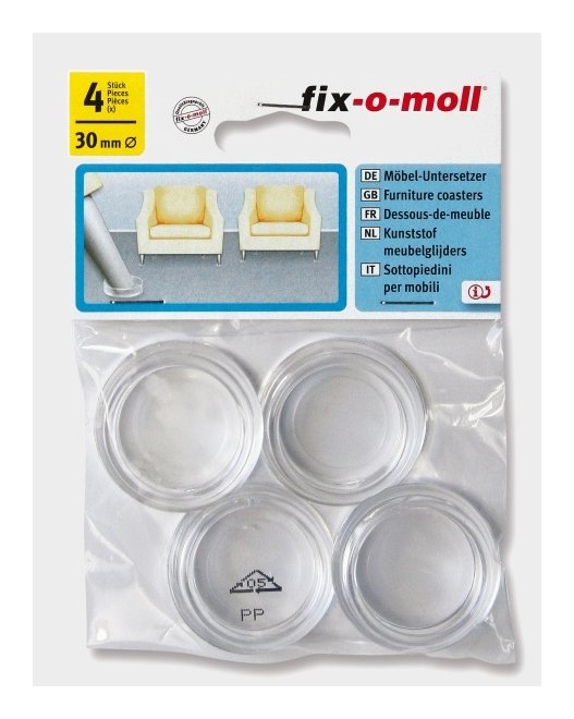 Padukai baldams pastatomi, plastikiniai, skaidrūs, Ø30 mm, 4 vnt. Fix-O-Moll (908)