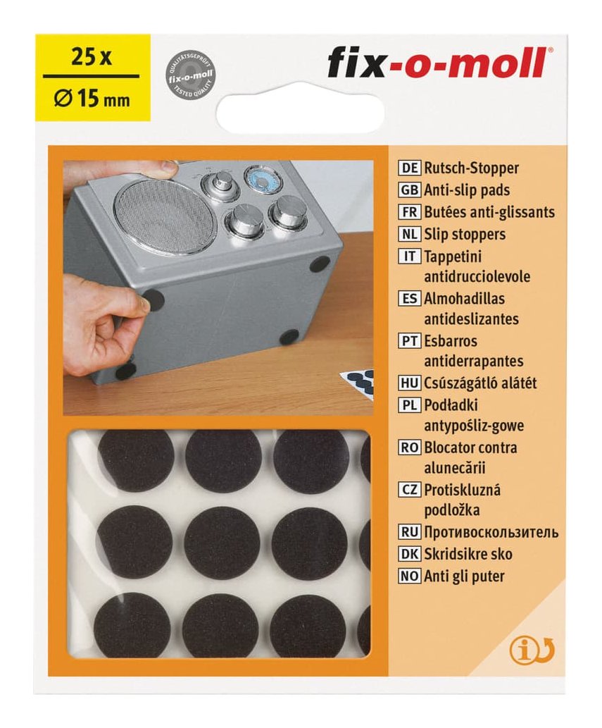 Padukai baldams lipnūs, guminiai, neslystantys, Ø15 mm, žali, 25 vnt. Fix-O-Moll (58-31)