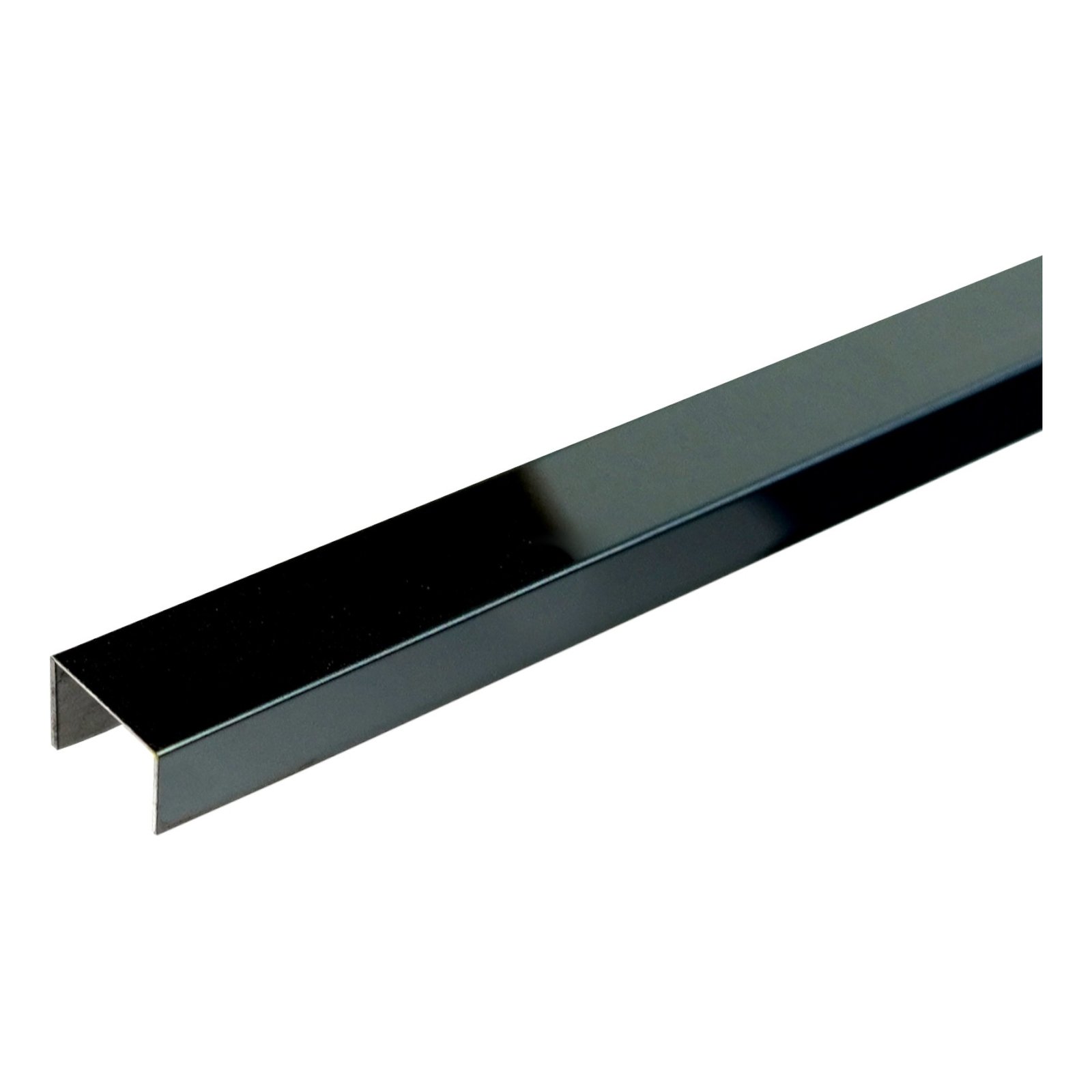 Profilis dekoratyvinis sienų plytelėms, U formos, aštriomis briaunomis, nerūdijantis plienas, juodas, 2,5 m Stainless Steel Profiles